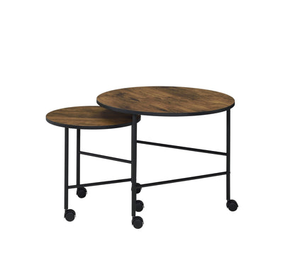 2 Piece Oak Nesting Coffee Table Set with Caster Wheels - 1st Choice Furniture Direct