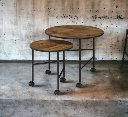 2 Piece Oak Nesting Coffee Table Set with Caster Wheels - 1st Choice Furniture Direct