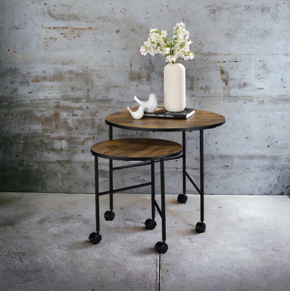 2 Piece Oak Nesting Coffee Table Set with Caster Wheels - 1st Choice Furniture Direct