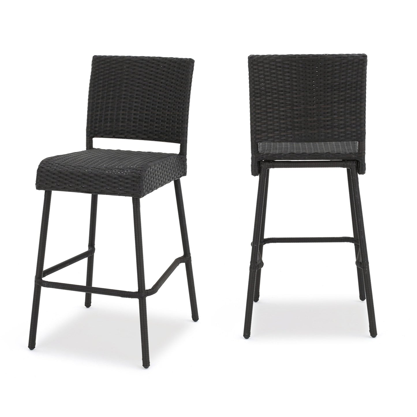 2 Piece Outdoor Wicker Patio Bar Stool Set in Dark Brown - 1st Choice Furniture Direct