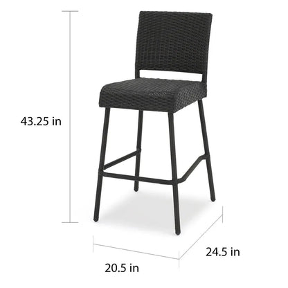 2 Piece Outdoor Wicker Patio Bar Stool Set in Dark Brown - 1st Choice Furniture Direct