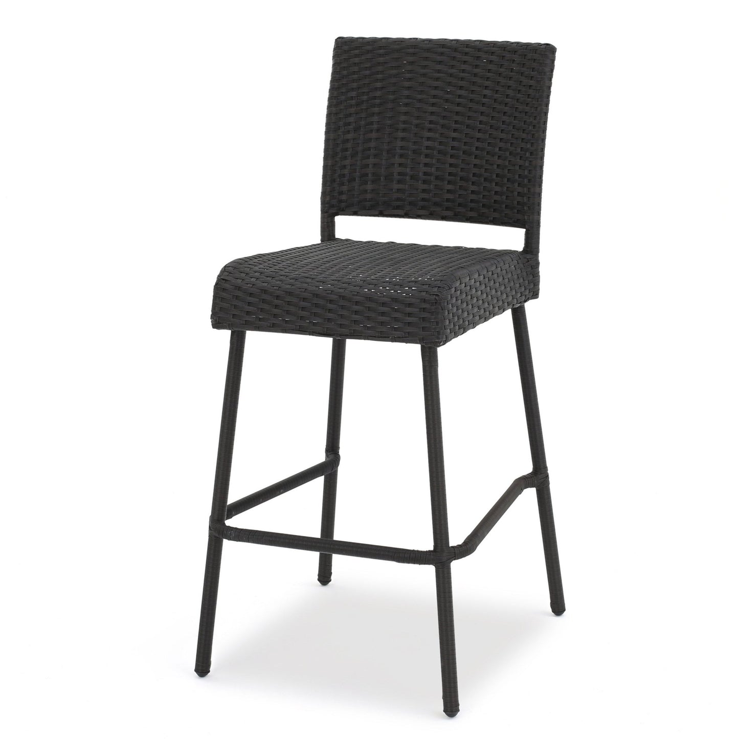 2 Piece Outdoor Wicker Patio Bar Stool Set in Dark Brown - 1st Choice Furniture Direct