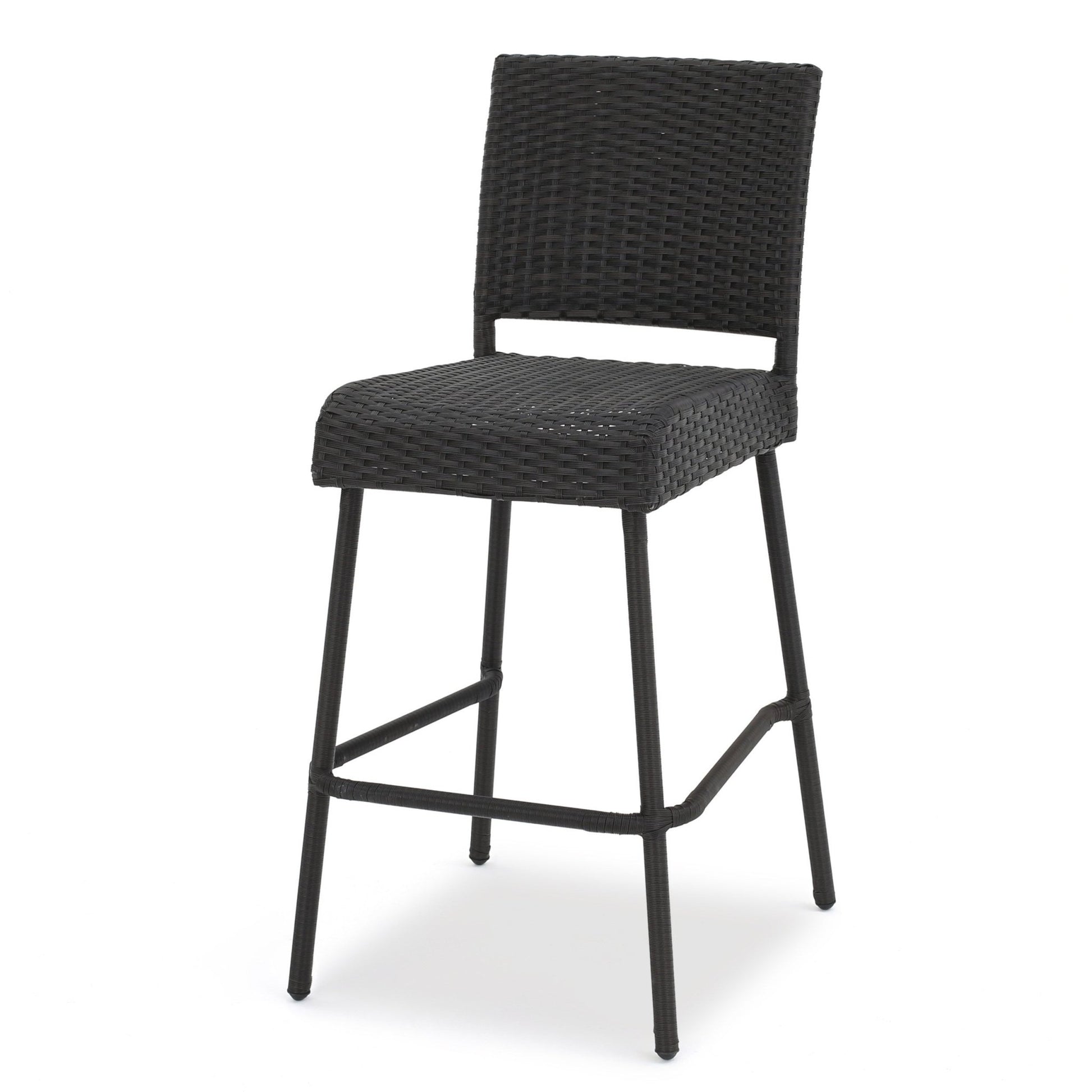 2 Piece Outdoor Wicker Patio Bar Stool Set in Dark Brown - 1st Choice Furniture Direct
