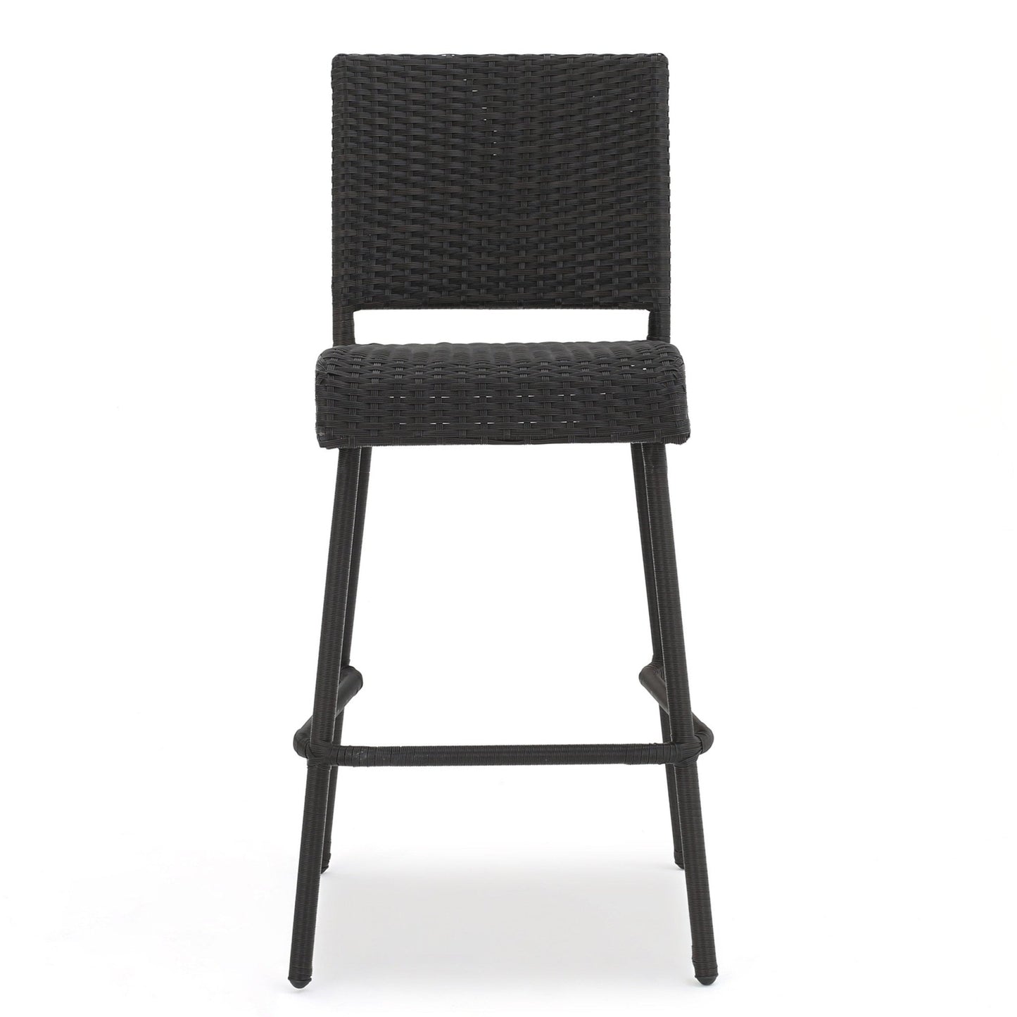 2 Piece Outdoor Wicker Patio Bar Stool Set in Dark Brown - 1st Choice Furniture Direct