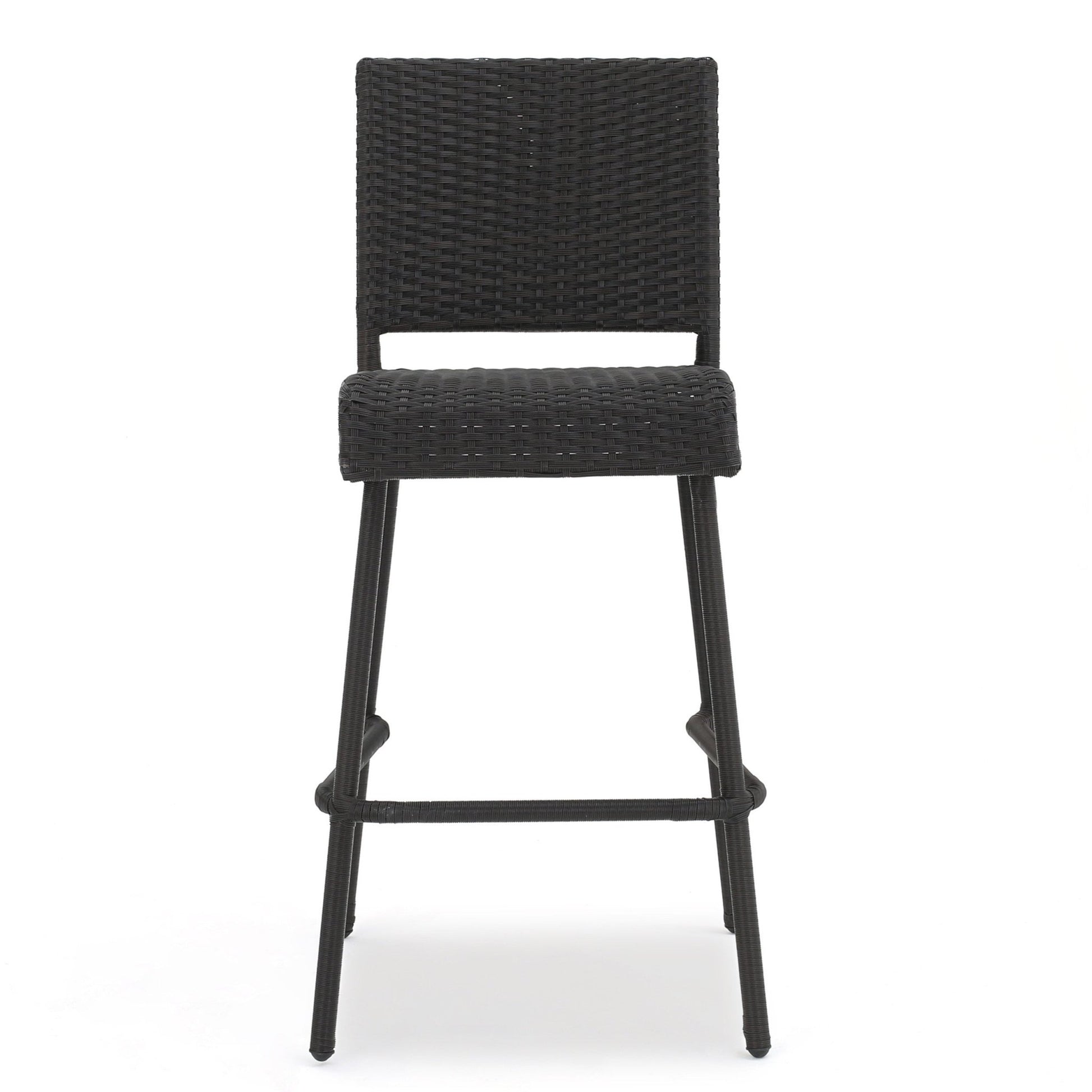 2 Piece Outdoor Wicker Patio Bar Stool Set in Dark Brown - 1st Choice Furniture Direct