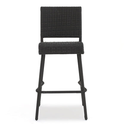 2 Piece Outdoor Wicker Patio Bar Stool Set in Dark Brown - 1st Choice Furniture Direct