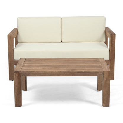 2 - Piece Patio Set with Open - Back Loveseat and Coffee Table, Beige and Brown - 1st Choice Furniture Direct