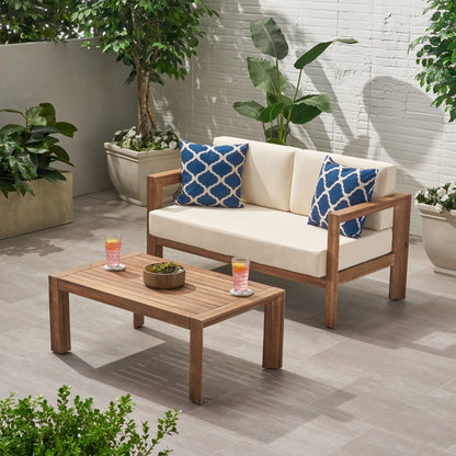 2 - Piece Patio Set with Open - Back Loveseat and Coffee Table, Beige and Brown - 1st Choice Furniture Direct