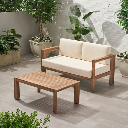 2 - Piece Patio Set with Open - Back Loveseat and Coffee Table, Beige and Brown - 1st Choice Furniture Direct
