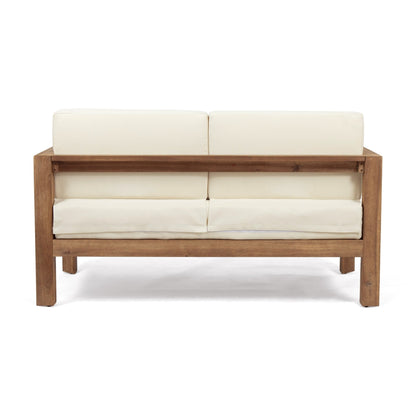 2 - Piece Patio Set with Open - Back Loveseat and Coffee Table, Beige and Brown - 1st Choice Furniture Direct