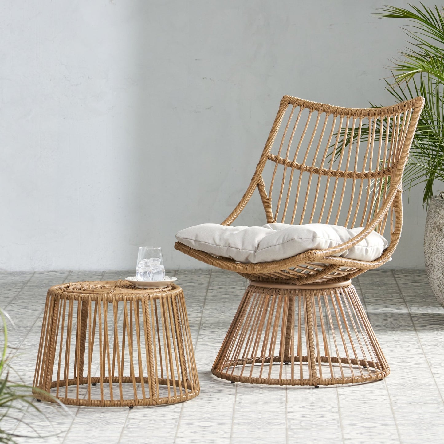 2 - Piece Rattan Patio Set with Club Chair and Side Table, Beige and Light Brown - 1st Choice Furniture Direct