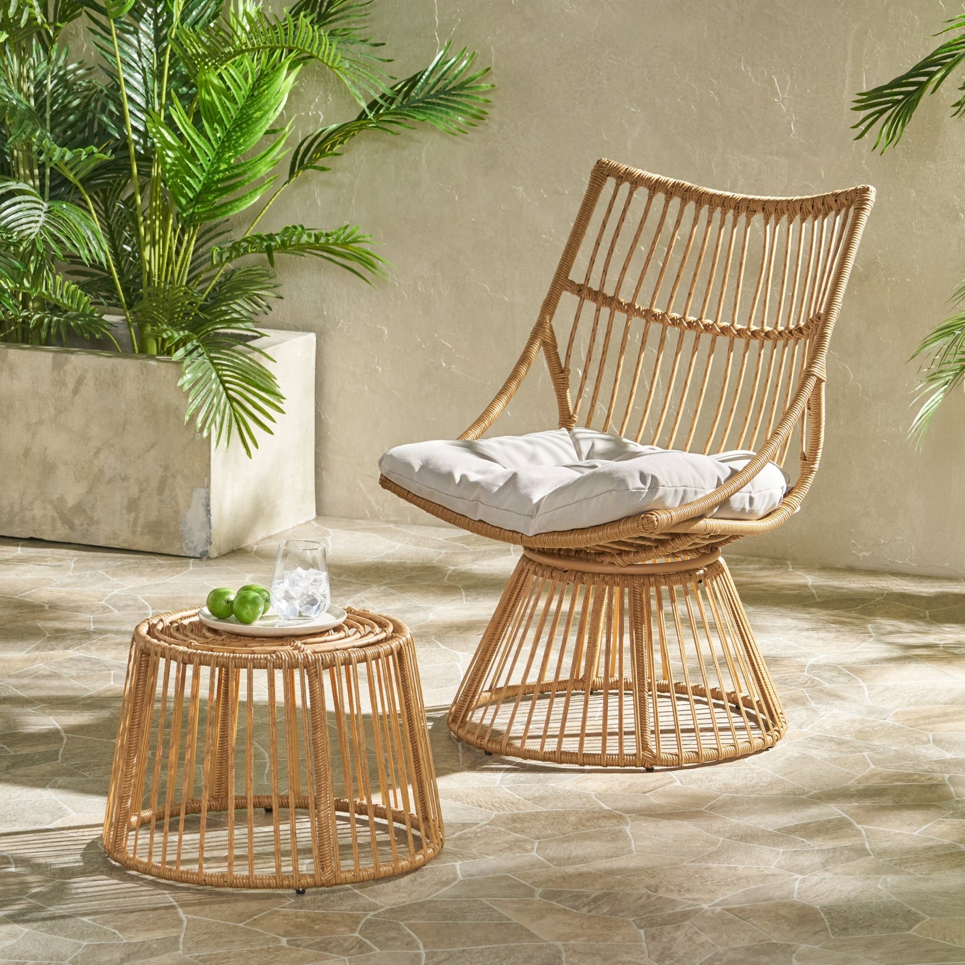 2 - Piece Rattan Patio Set with Club Chair and Side Table, Beige and Light Brown - 1st Choice Furniture Direct