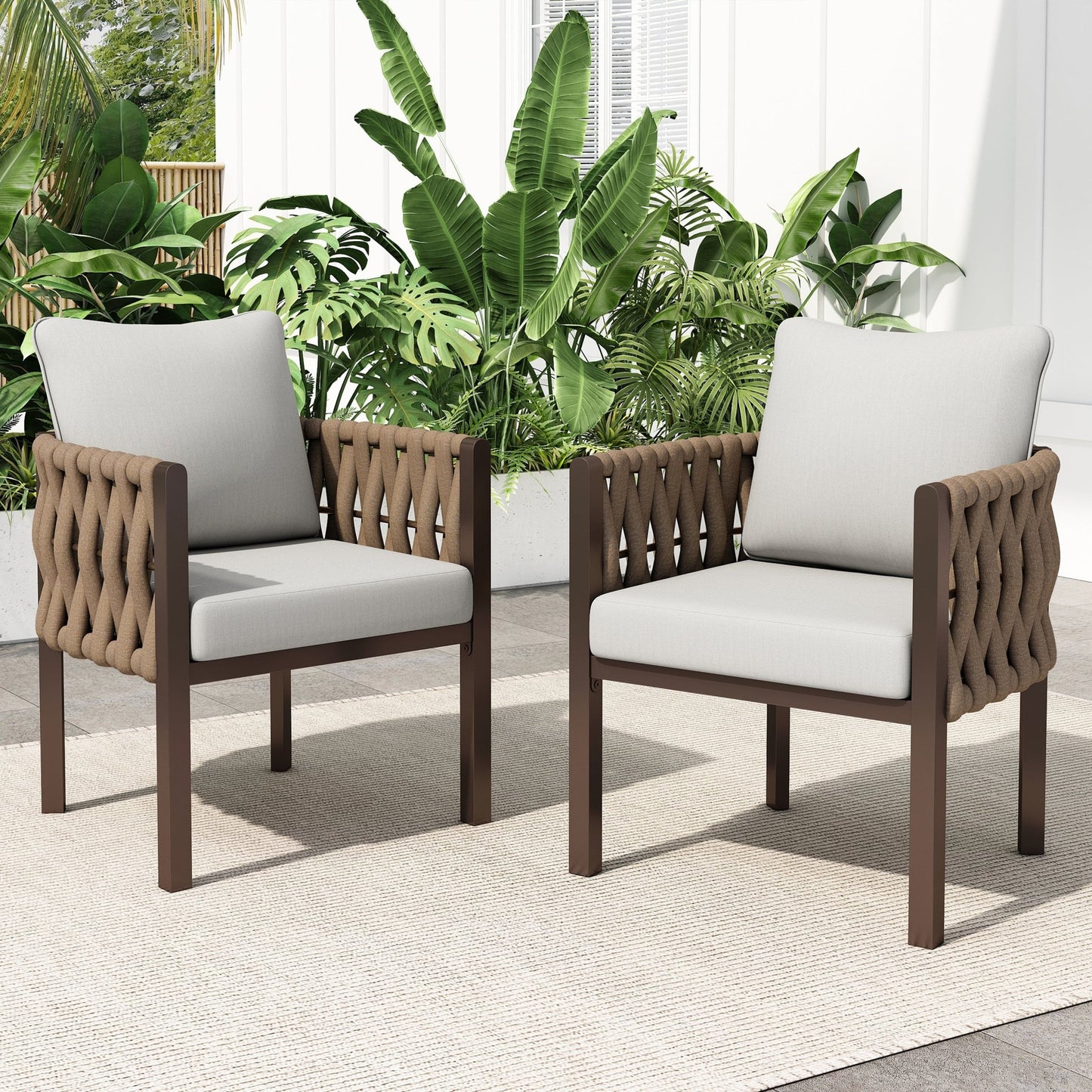 2 - Pieces Outdoor Metal Patio Club Chair, Patio Furniture Arm Chair with Cushion, Modern Outdoor Furniture Deep Seating for Porch, Garden, Backyard, Balcony, Brown & Light Grey - 1st Choice Furniture Direct