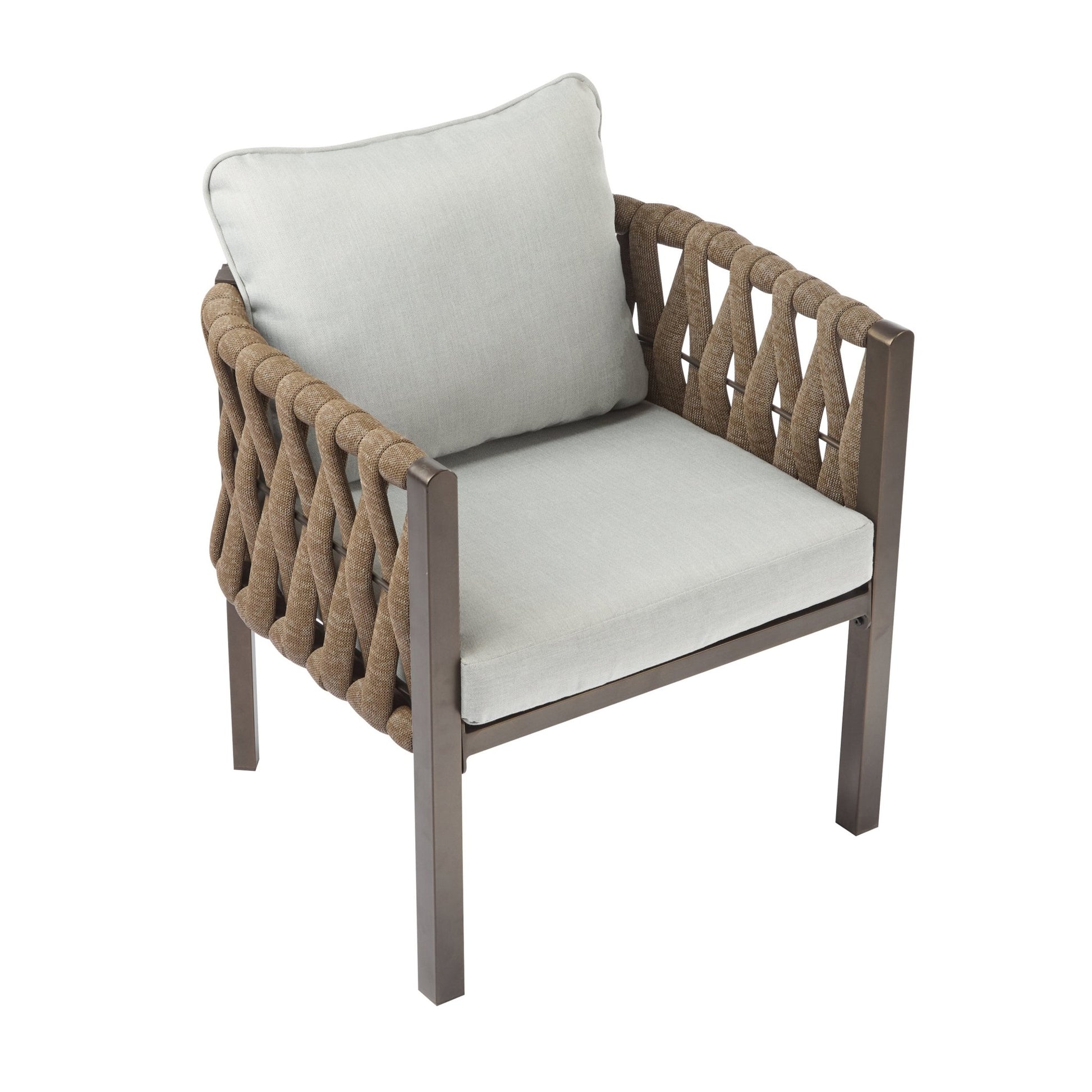 2 - Pieces Outdoor Metal Patio Club Chair, Patio Furniture Arm Chair with Cushion, Modern Outdoor Furniture Deep Seating for Porch, Garden, Backyard, Balcony, Brown & Light Grey - 1st Choice Furniture Direct