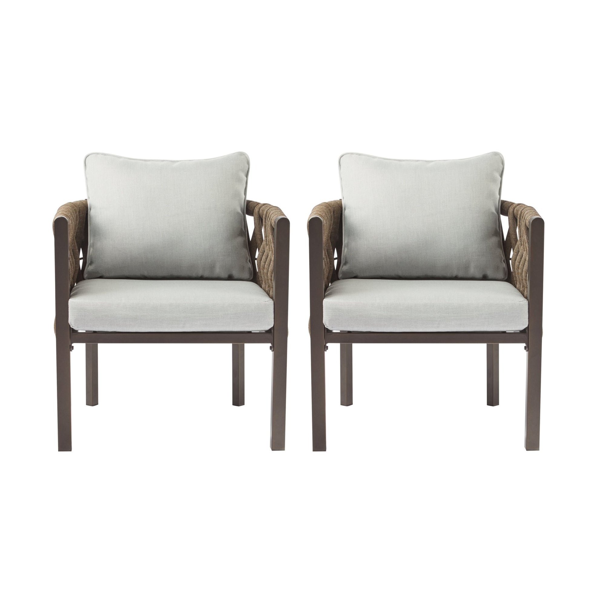 2 - Pieces Outdoor Metal Patio Club Chair, Patio Furniture Arm Chair with Cushion, Modern Outdoor Furniture Deep Seating for Porch, Garden, Backyard, Balcony, Brown & Light Grey - 1st Choice Furniture Direct