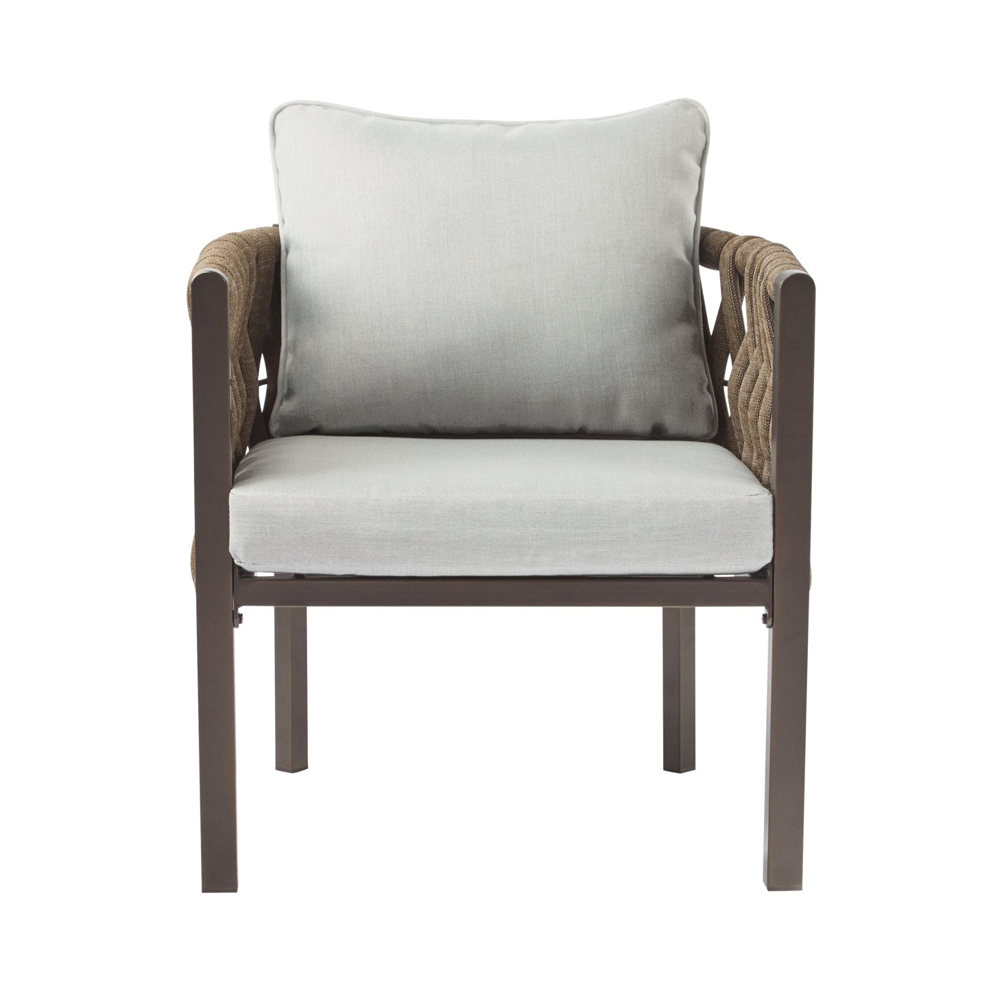 2 - Pieces Outdoor Metal Patio Club Chair, Patio Furniture Arm Chair with Cushion, Modern Outdoor Furniture Deep Seating for Porch, Garden, Backyard, Balcony, Brown & Light Grey - 1st Choice Furniture Direct