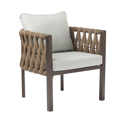 2 - Pieces Outdoor Metal Patio Club Chair, Patio Furniture Arm Chair with Cushion, Modern Outdoor Furniture Deep Seating for Porch, Garden, Backyard, Balcony, Brown & Light Grey - 1st Choice Furniture Direct