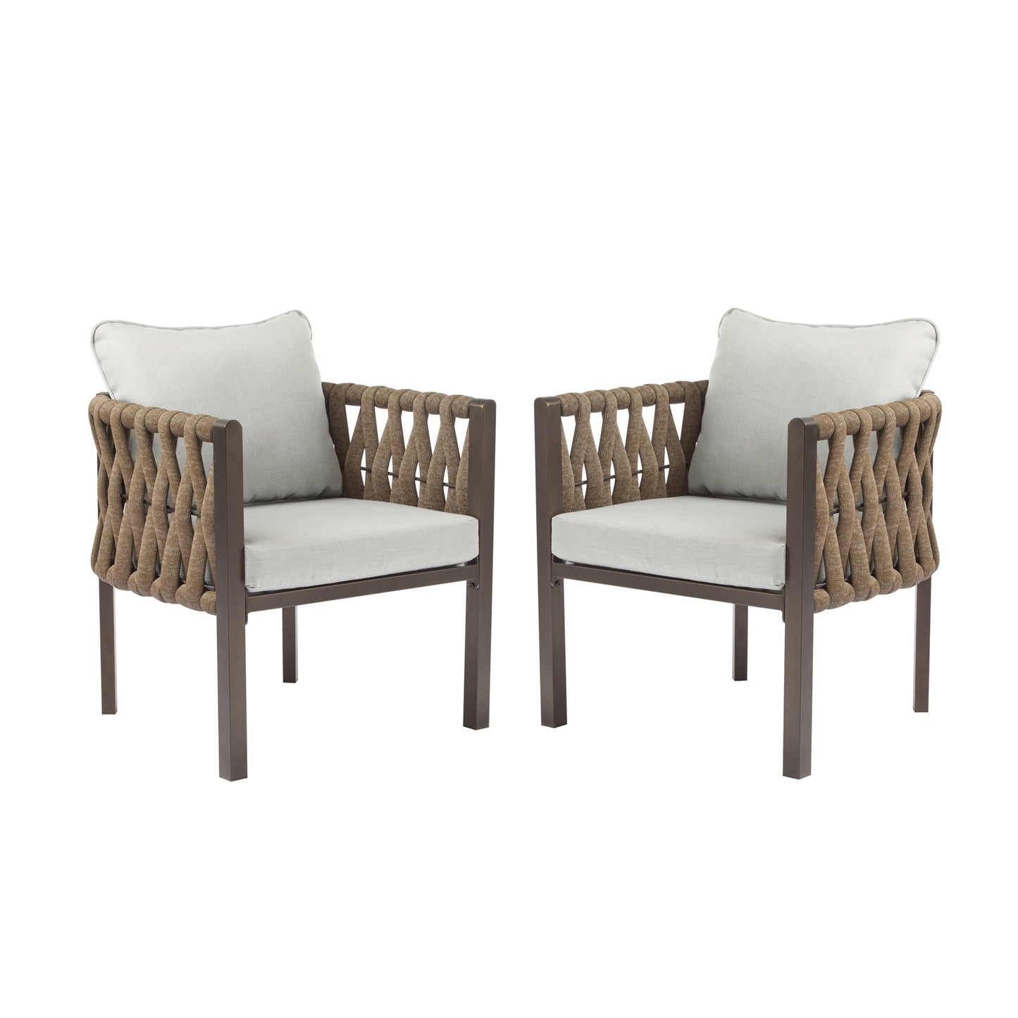 2 - Pieces Outdoor Metal Patio Club Chair, Patio Furniture Arm Chair with Cushion, Modern Outdoor Furniture Deep Seating for Porch, Garden, Backyard, Balcony, Brown & Light Grey - 1st Choice Furniture Direct