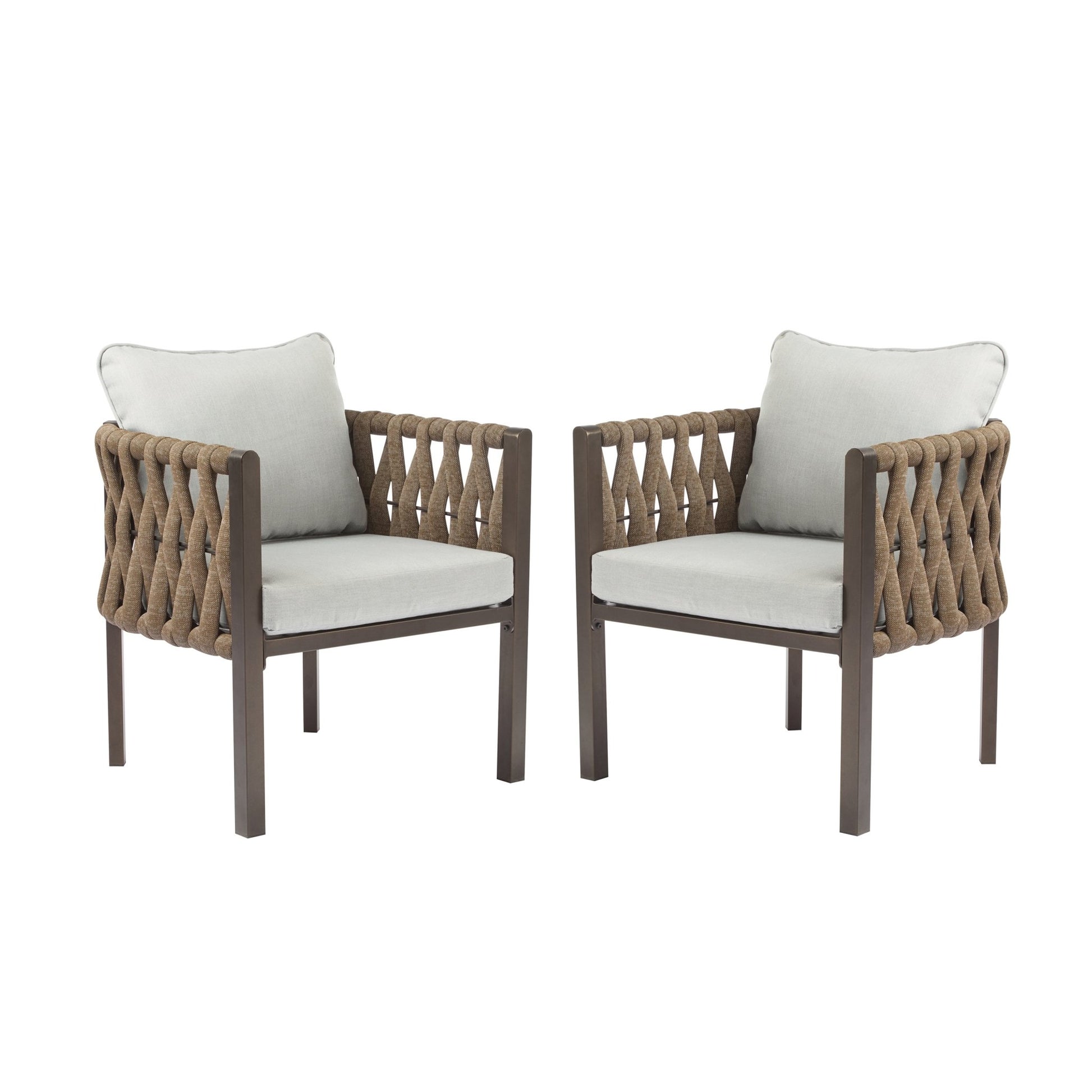 2 - Pieces Outdoor Metal Patio Club Chair, Patio Furniture Arm Chair with Cushion, Modern Outdoor Furniture Deep Seating for Porch, Garden, Backyard, Balcony, Brown & Light Grey - 1st Choice Furniture Direct