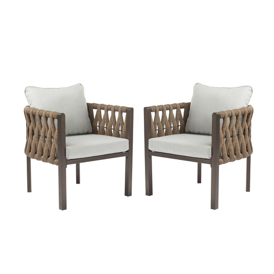 2 - Pieces Outdoor Metal Patio Club Chair, Patio Furniture Arm Chair with Cushion, Modern Outdoor Furniture Deep Seating for Porch, Garden, Backyard, Balcony, Brown & Light Grey - 1st Choice Furniture Direct