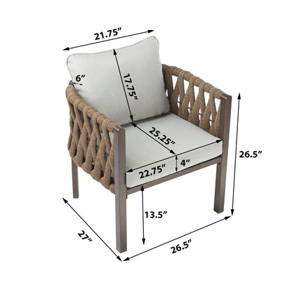 2 - Pieces Outdoor Metal Patio Club Chair, Patio Furniture Arm Chair with Cushion, Modern Outdoor Furniture Deep Seating for Porch, Garden, Backyard, Balcony, Brown & Light Grey - 1st Choice Furniture Direct