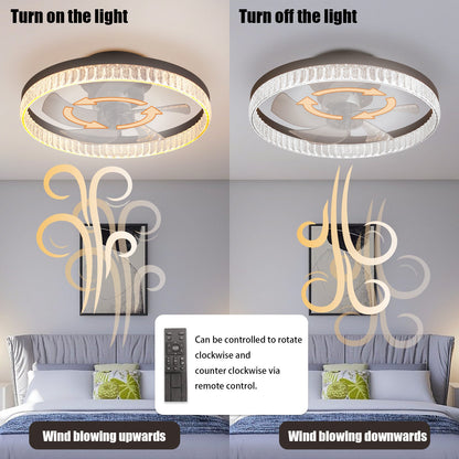 20' Brown Ceiling Fan with LED Light – Modern Flush Mount Fan Light for Bedroom, Living Room, and Home Décor with Crystal Ring Design - 1st Choice Furniture Direct