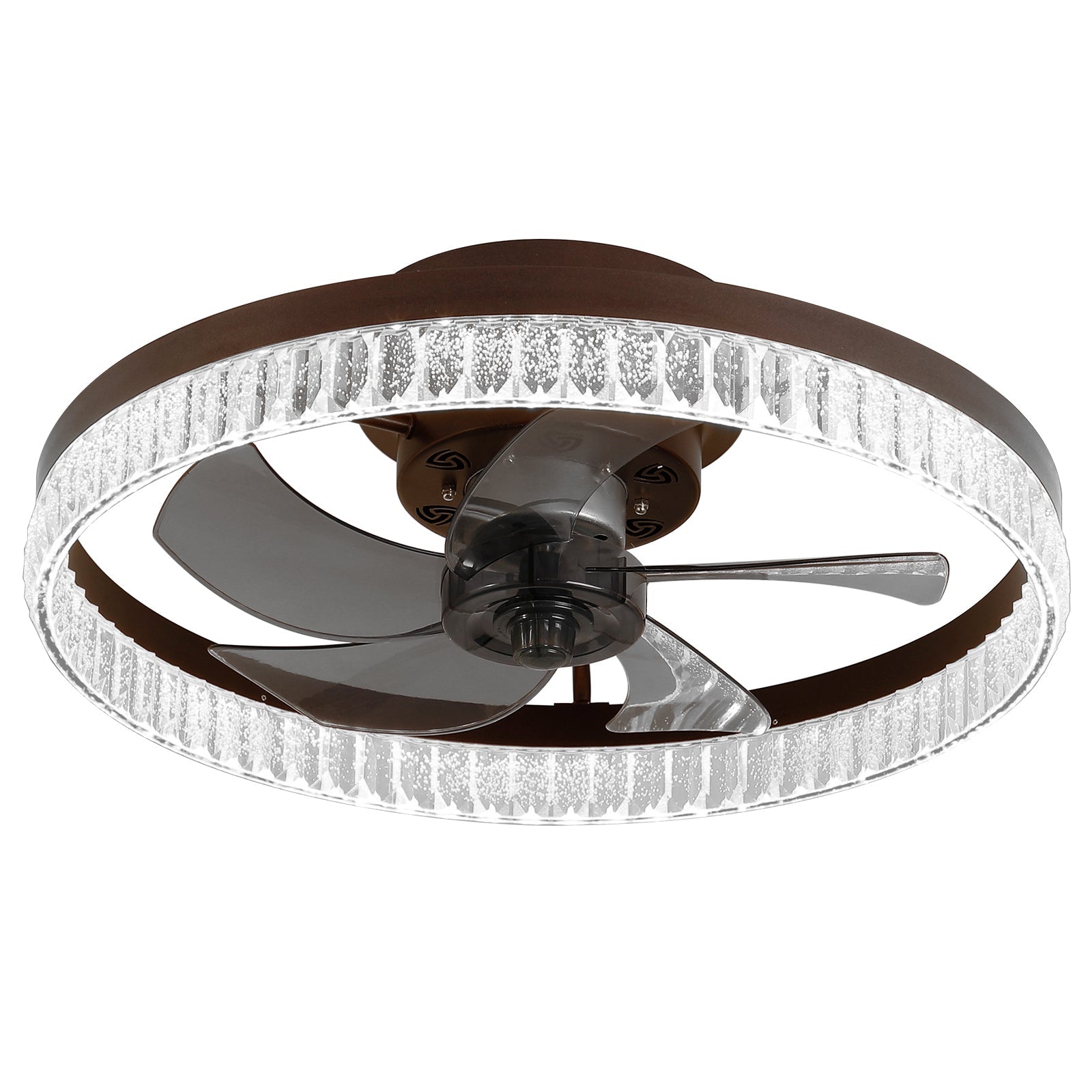 20' Brown Ceiling Fan with LED Light – Modern Flush Mount Fan Light for Bedroom, Living Room, and Home Décor with Crystal Ring Design - 1st Choice Furniture Direct