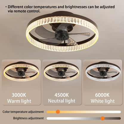 20' Brown Ceiling Fan with LED Light – Modern Flush Mount Fan Light for Bedroom, Living Room, and Home Décor with Crystal Ring Design - 1st Choice Furniture Direct