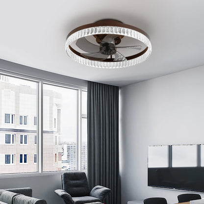 20' Brown Ceiling Fan with LED Light – Modern Flush Mount Fan Light for Bedroom, Living Room, and Home Décor with Crystal Ring Design - 1st Choice Furniture Direct
