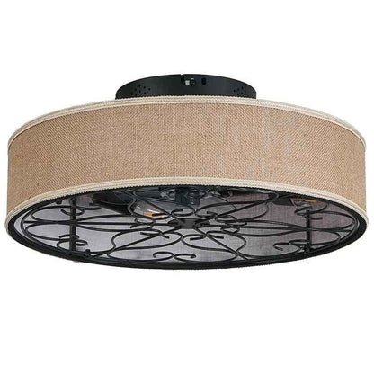 20 Inch Caged Ceiling Fans with Lights Flush Mount,Low Profile Fabric Farmhouse Bladeless Ceiling Fan with Remote, Farmhouse White Ceiling Fan for Bedroom,6 Speeds Reversible Silent Fandalier - 1st Choice Furniture Direct