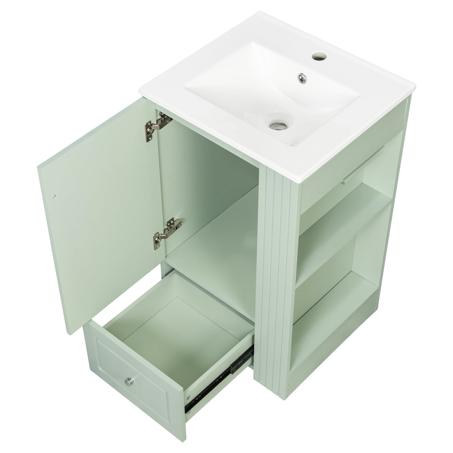 20 Inch Compact Bathroom Vanity – Green Freestanding Sink Cabinet with Storage - 1st Choice Furniture Direct