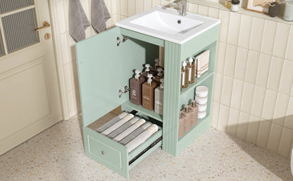 20 Inch Compact Bathroom Vanity – Green Freestanding Sink Cabinet with Storage - 1st Choice Furniture Direct
