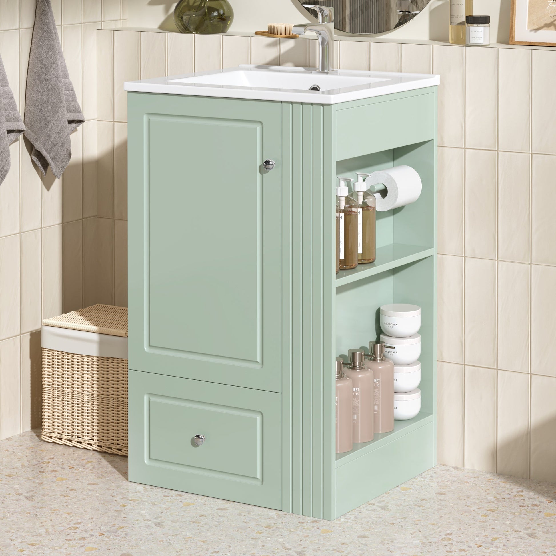 20 Inch Compact Bathroom Vanity – Green Freestanding Sink Cabinet with Storage - 1st Choice Furniture Direct