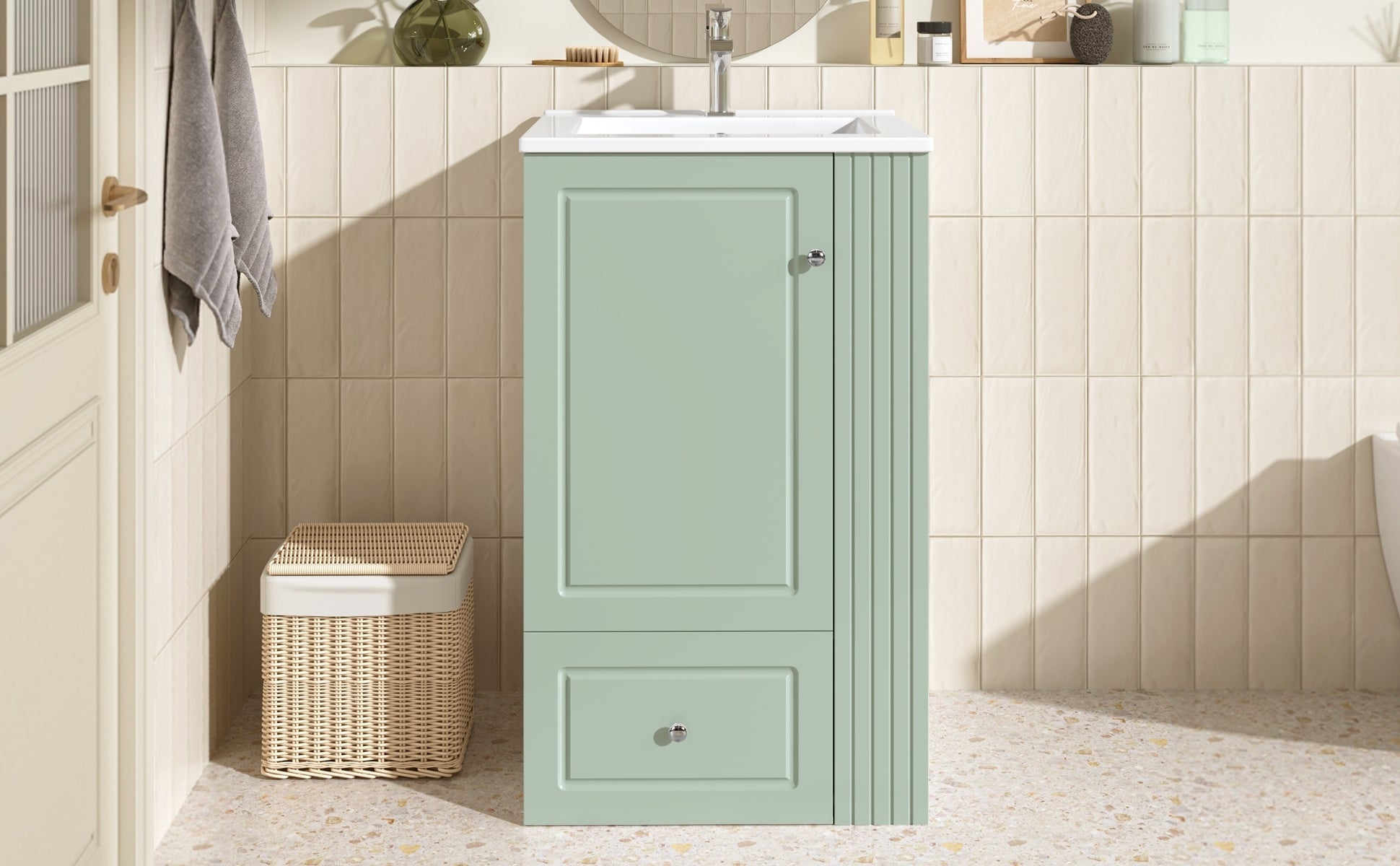 20 Inch Compact Bathroom Vanity – Green Freestanding Sink Cabinet with Storage - 1st Choice Furniture Direct