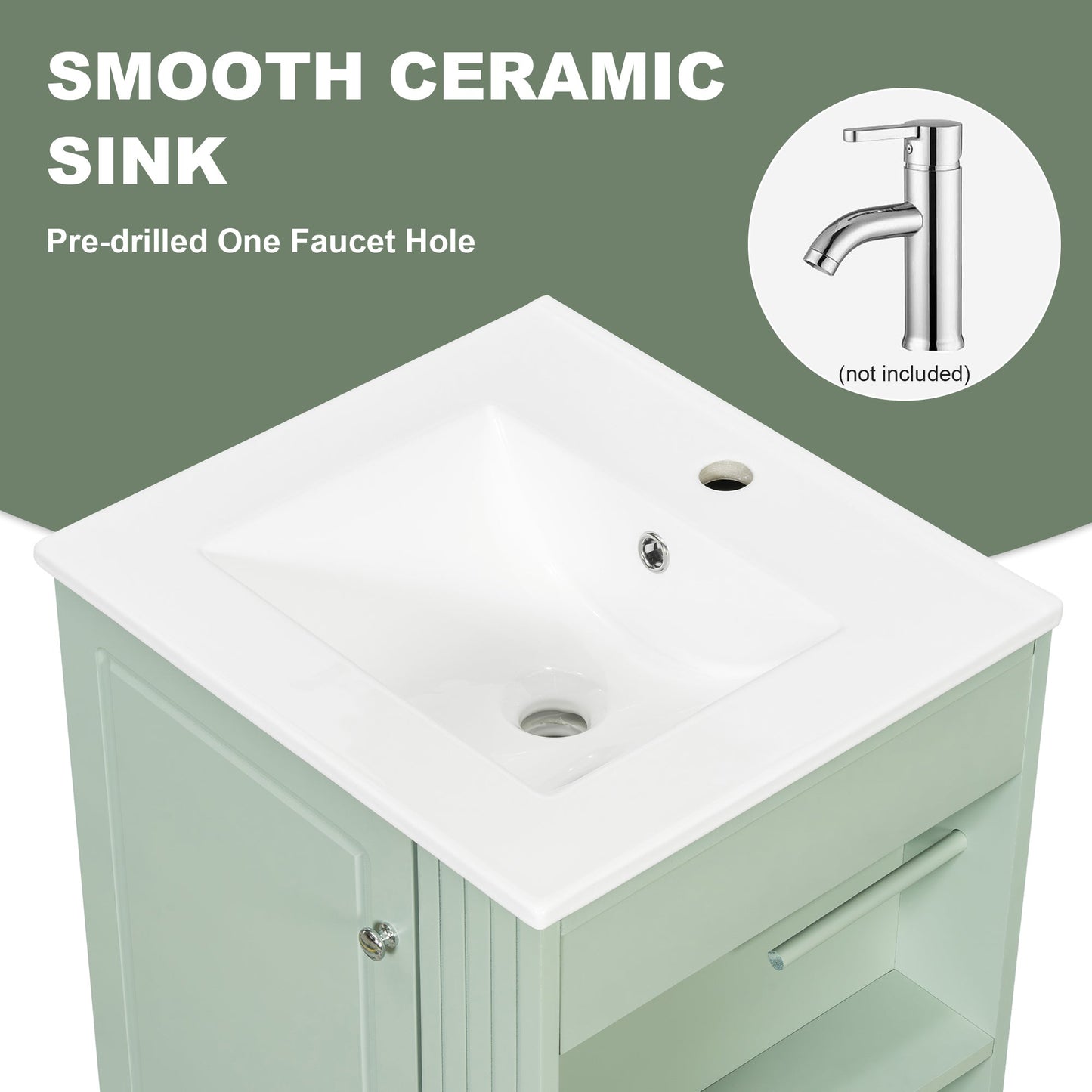 20 Inch Compact Bathroom Vanity – Green Freestanding Sink Cabinet with Storage - 1st Choice Furniture Direct
