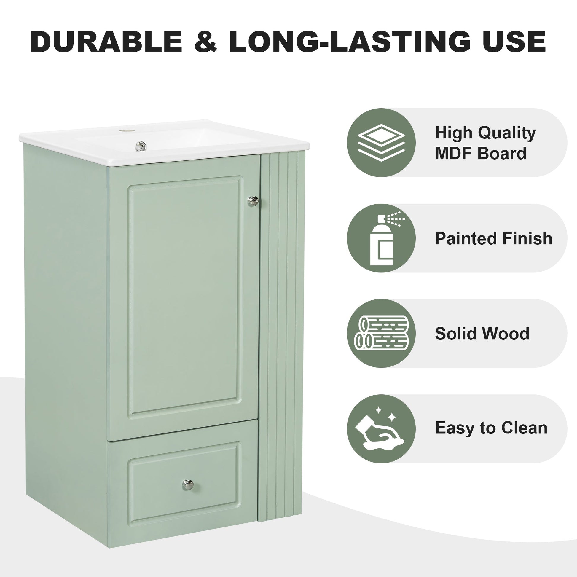 20 Inch Compact Bathroom Vanity – Green Freestanding Sink Cabinet with Storage - 1st Choice Furniture Direct