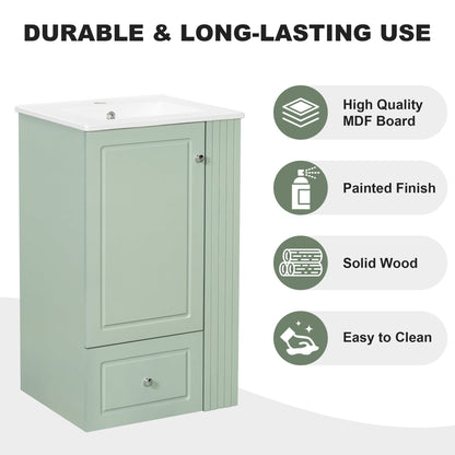 20 Inch Compact Bathroom Vanity – Green Freestanding Sink Cabinet with Storage - 1st Choice Furniture Direct