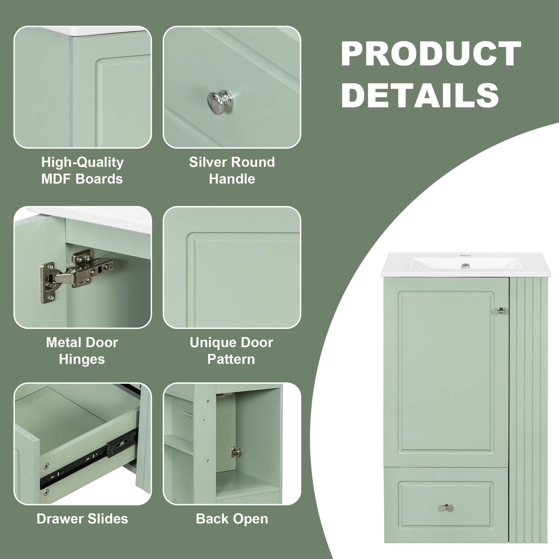 20 Inch Compact Bathroom Vanity – Green Freestanding Sink Cabinet with Storage - 1st Choice Furniture Direct