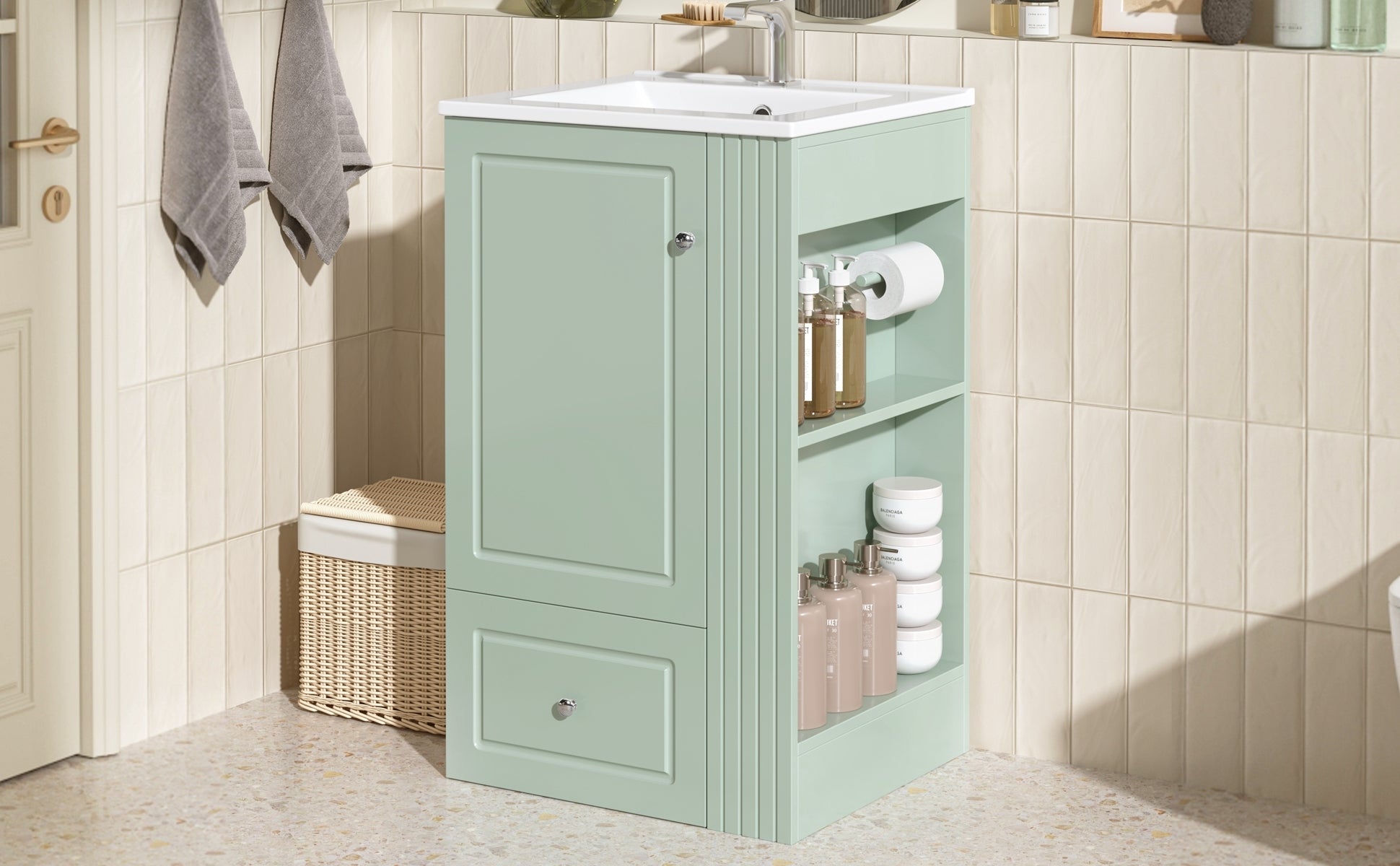 20 Inch Compact Bathroom Vanity – Green Freestanding Sink Cabinet with Storage - 1st Choice Furniture Direct