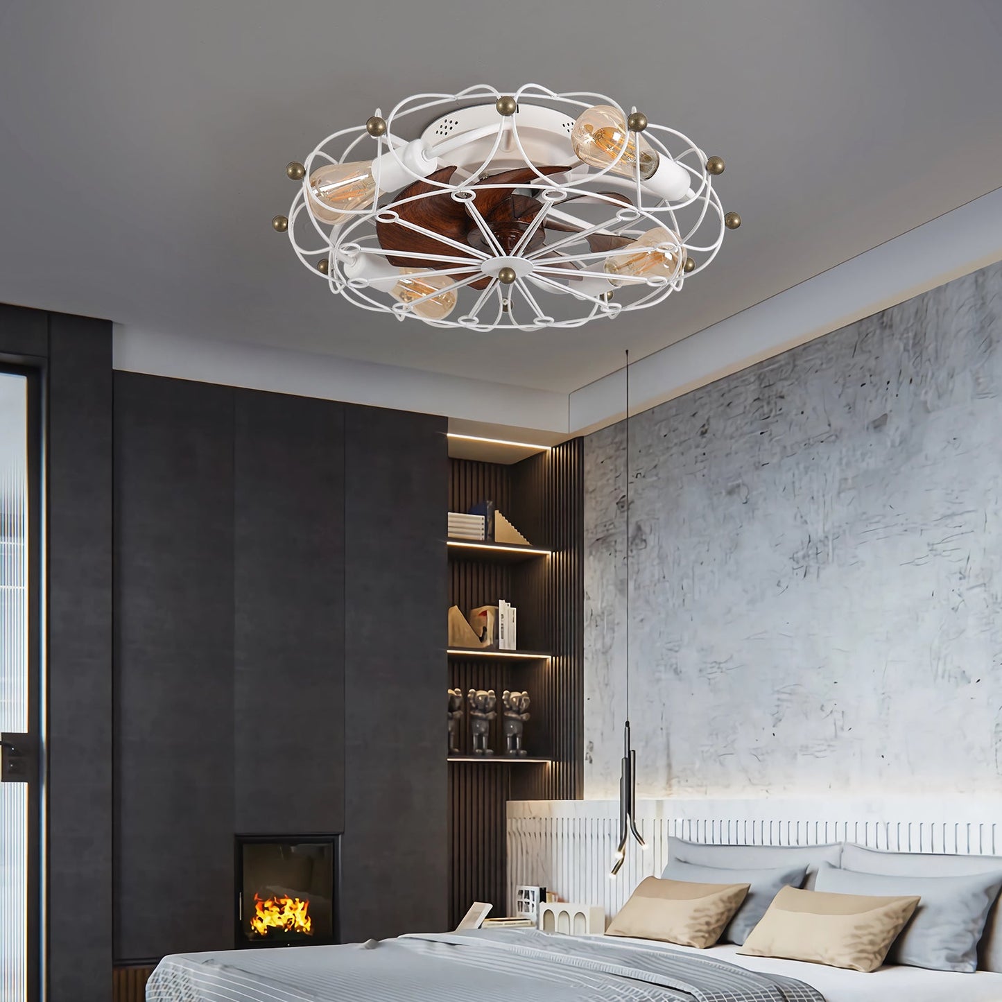 20 Inch Low Profile Caged Ceiling Fan with Light & Remote - 1st Choice Furniture Direct