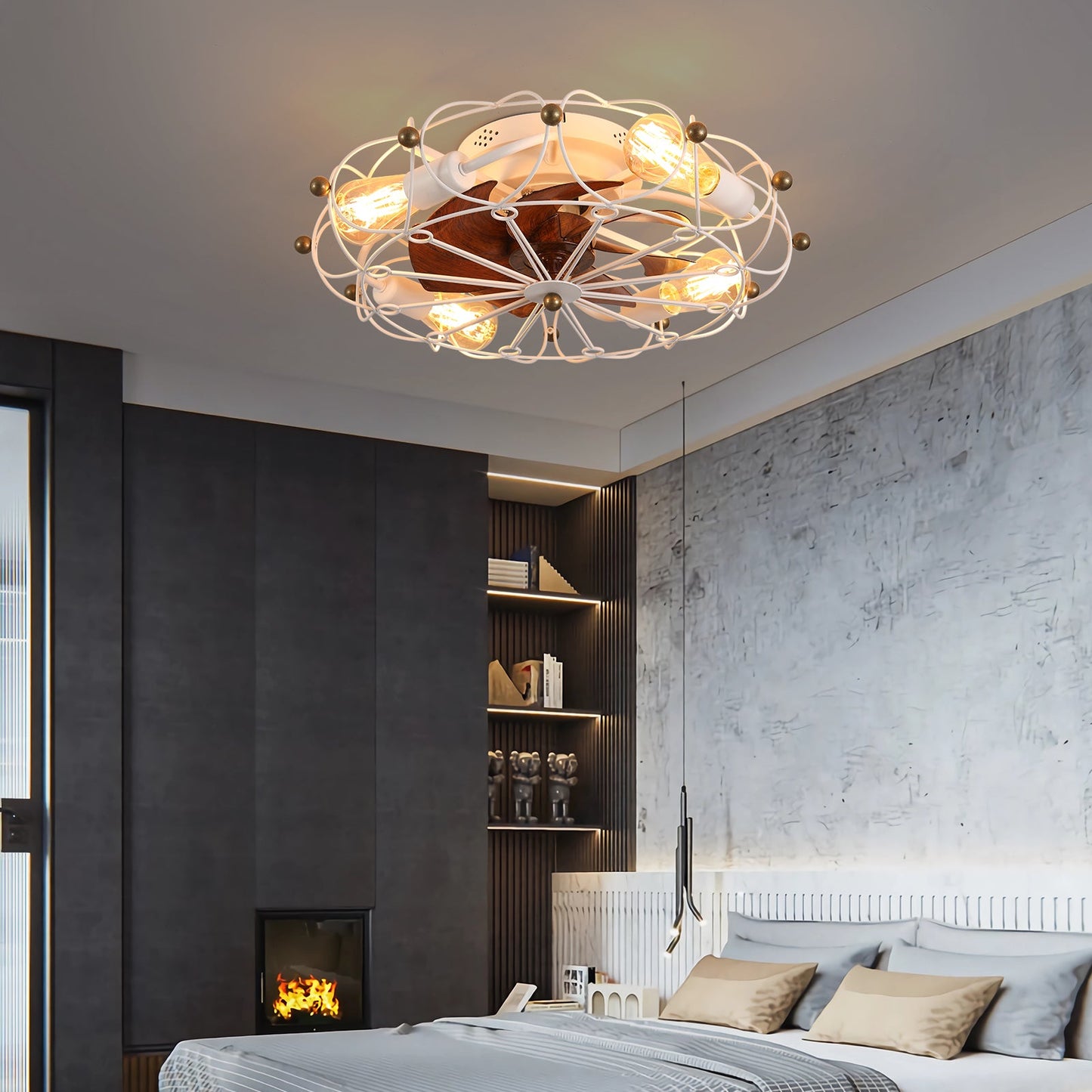 20 Inch Low Profile Caged Ceiling Fan with Light & Remote - 1st Choice Furniture Direct