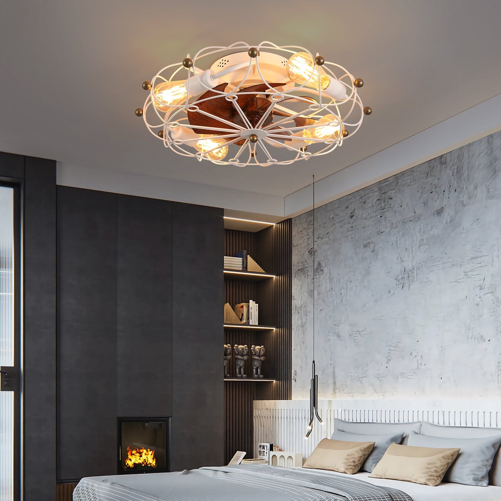 20 Inch Low Profile Caged Ceiling Fan with Light & Remote - 1st Choice Furniture Direct