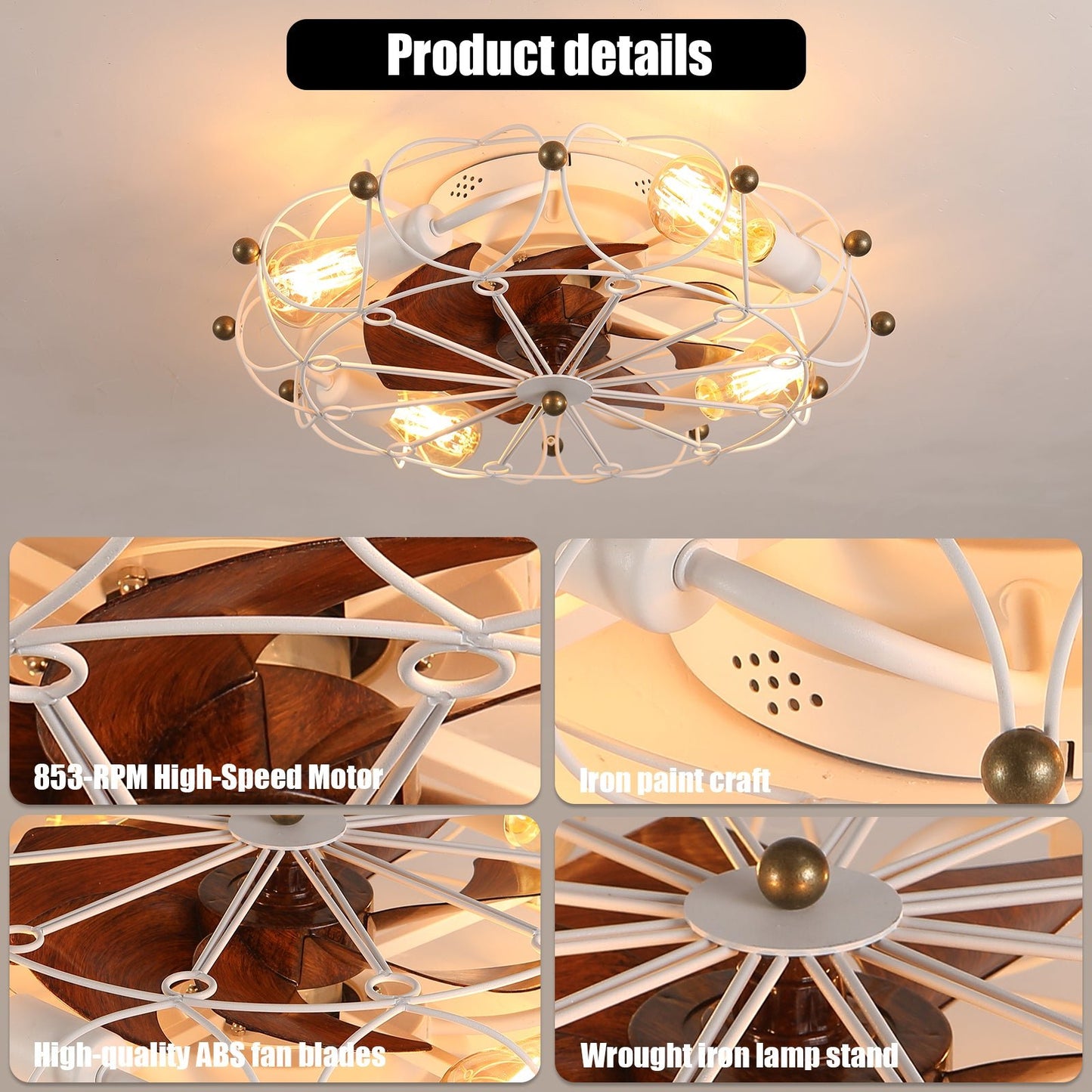20 Inch Low Profile Caged Ceiling Fan with Light & Remote - 1st Choice Furniture Direct