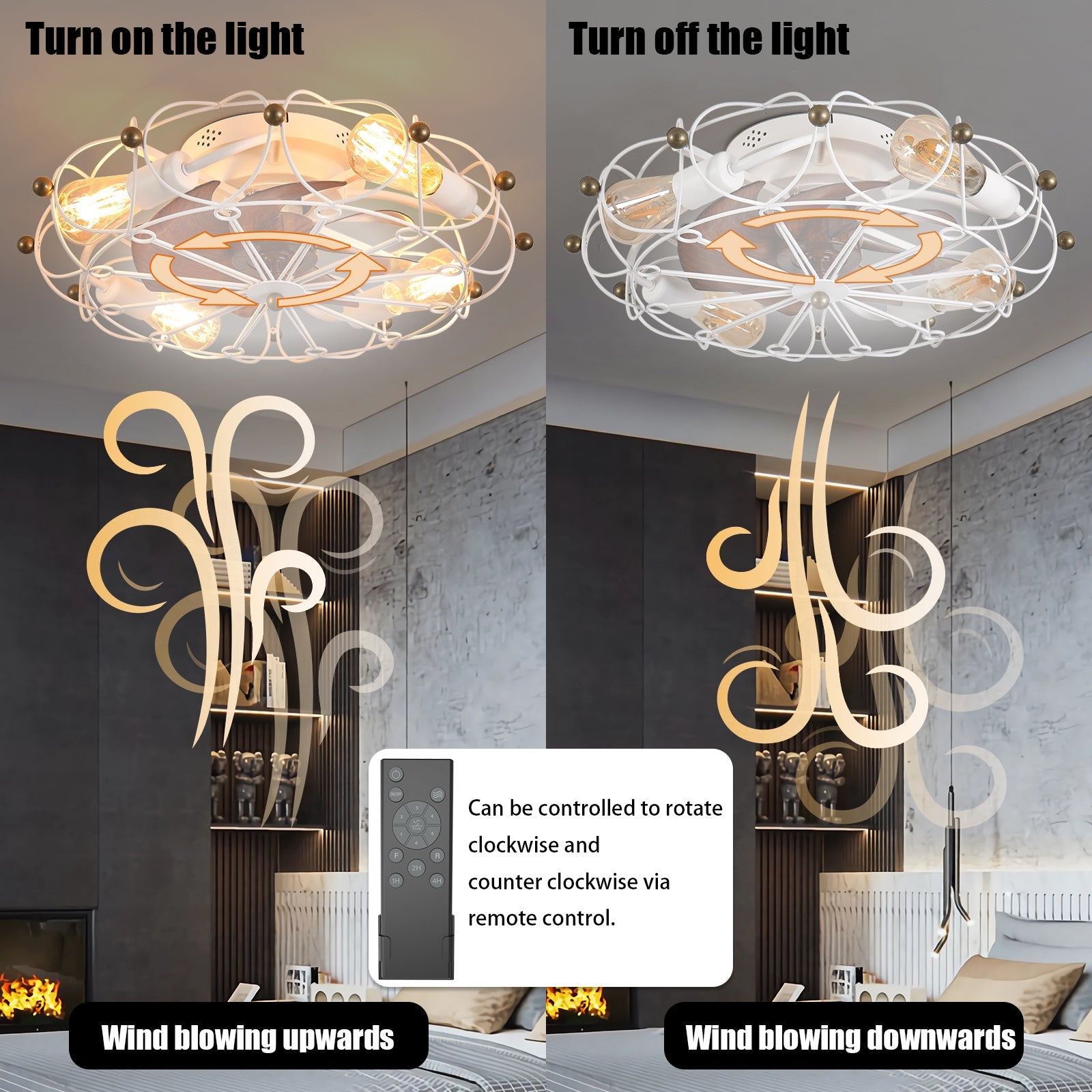 20 Inch Low Profile Caged Ceiling Fan with Light & Remote - 1st Choice Furniture Direct