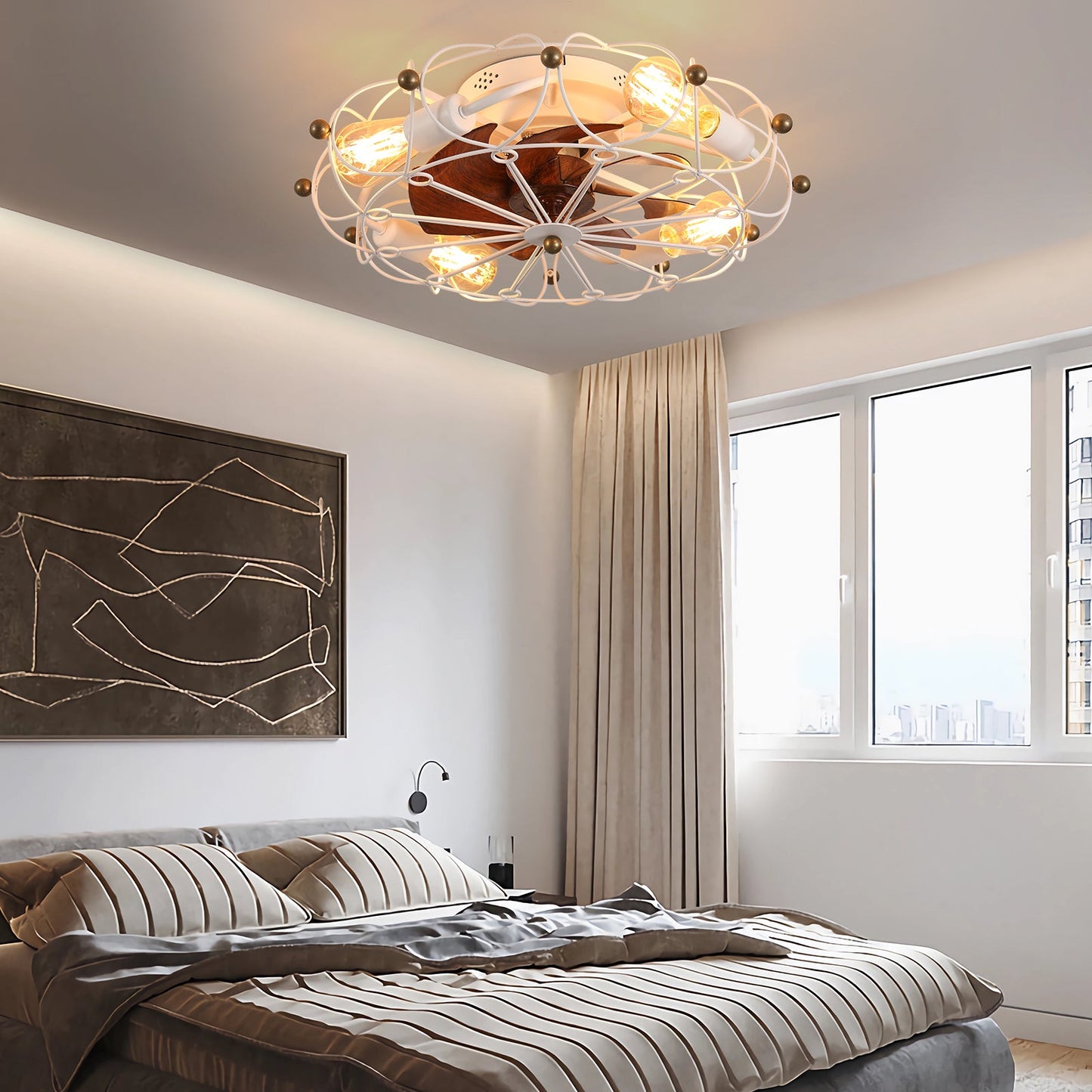 20 Inch Low Profile Caged Ceiling Fan with Light & Remote - 1st Choice Furniture Direct