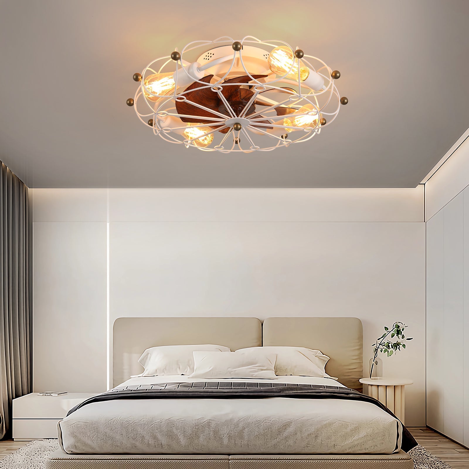 20 Inch Low Profile Caged Ceiling Fan with Light & Remote - 1st Choice Furniture Direct