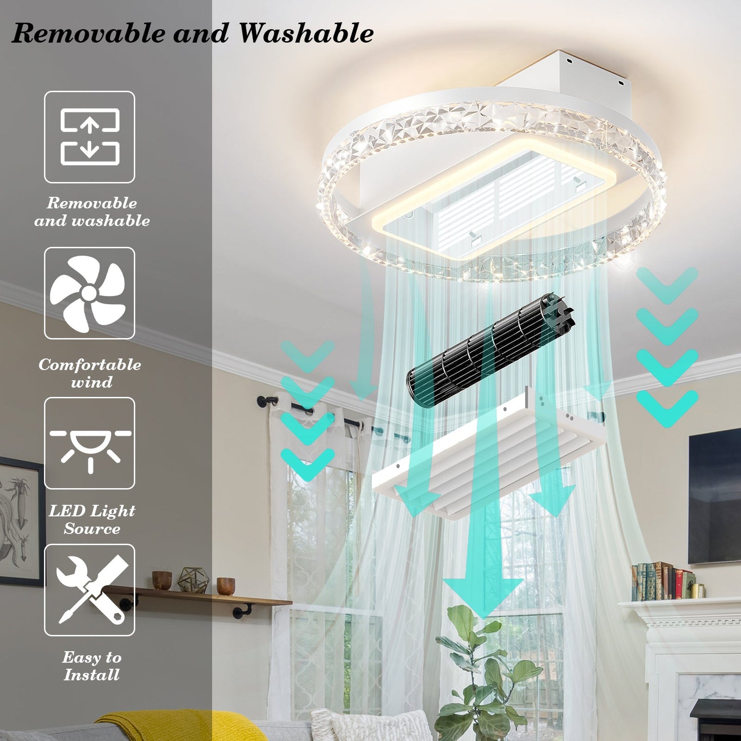 20' LED Bladeless Ceiling Fan Light with Remote Control – Modern Flush Mount Ceiling Lamp with Air Circulation and Adjustable Brightness for Living Room, Dining Room, or Bedroom - 1st Choice Furniture Direct