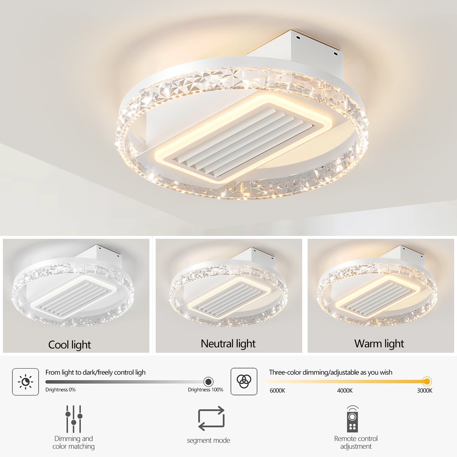 20' LED Bladeless Ceiling Fan Light with Remote Control – Modern Flush Mount Ceiling Lamp with Air Circulation and Adjustable Brightness for Living Room, Dining Room, or Bedroom - 1st Choice Furniture Direct