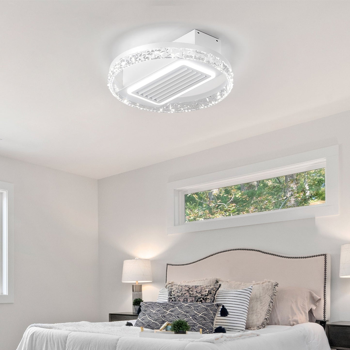 20' LED Bladeless Ceiling Fan Light with Remote Control – Modern Flush Mount Ceiling Lamp with Air Circulation and Adjustable Brightness for Living Room, Dining Room, or Bedroom - 1st Choice Furniture Direct