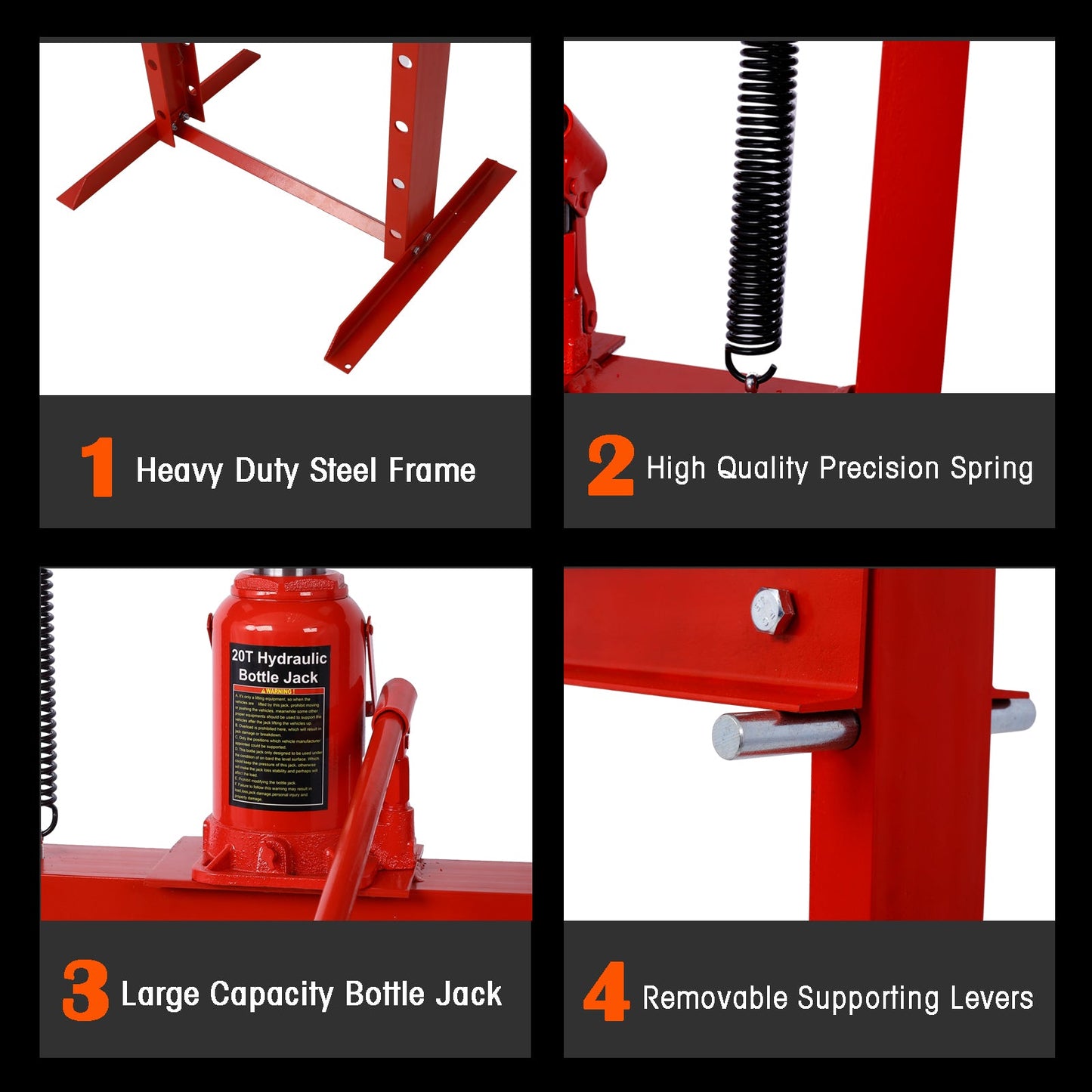20 Ton Bottle Jack Shop Press, Bend, Straighten, or Press Parts, Install Bearings, U - Joints, Bushings, Ball Joints, and Pulleys,RED - 1st Choice Furniture Direct